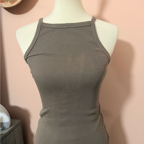 Old Navy Fitted Barnswallow Taupe Rib-Knit Midi Cami Dress Sz XS - Picture 4 of 7